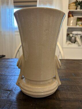 Vintage McCoy Cream Colored Hollywood Regency Vase Unmarked Stained Crazed